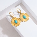 18k gold plated stainless steel turquoise earrings with vintage star cross pendant - Cross and Stars Design (Style D)