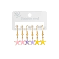 Three pairs of starfish drop earrings in pink, purple, and yellow enamel and gold stainless steel - Pink Yellow Purple Slim Starfish Style B (E1133-haixing-B-shou)