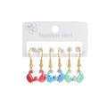 Detail of three colorful enamel ocean animal earrings on a stainless steel card - Colorful Crab Style A (E1133-pangxie-A)