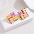 Quadratische 18k vergoldete Gitter-Ohrringe mit Tulpen- und Sternenmuster für Damen - Rosa