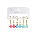 Detail of three pairs of colorful enamel fish drop earrings on stainless steel hooks - Colorful Tropical Fish Style A (E1133-redaiyu-A)
