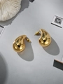 Macro shot of polished gold water drop earrings with mirror finish on gray texture - Small / Gold