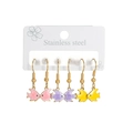 Three pairs of stainless steel fish hook earrings in pink, purple and yellow colors - Colorful Tropical Fish Style B (E1133-redaiyu-B)