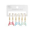 Three pairs of stainless steel colorful enamel branch earrings in red blue and green - Red Blue Green Chubby Coral Style A (E1133-shanhu-A-pang)