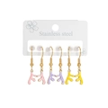 Three pairs of stainless steel earrings with colorful enamel elk horn pendants - Pink Yellow Purple Chubby Coral Style B (E1133-shanhu-B-pang)