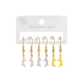 Detailed macro view of colorful oil-dripped coral charms on golden earring hooks - Pink Yellow Purple Slim Coral Style B (E1133-shanhu-B-shou)