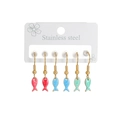 Set of three stainless steel fish earrings in red, blue, and green enamel finish - Red Blue Green Little Fish Style A (E1133-xiaoyu-A)