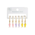 Three pairs of stainless steel fish hook earrings in pink, purple, and yellow enamel - Pink Yellow Purple Little Fish Style B (E1133-xiaoyu-B)