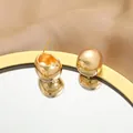 Polished organic pebble-shaped gold earrings on a mirror surface with reflection - Gold