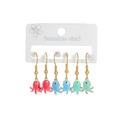 Three pairs of octopus tassel earrings in red blue and green colors with gold finish - Red Blue Green Octopus Style A (E1133-zhangyu-A)