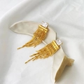 Elegant 925 silver needle drop earrings with square zircon and gold-toned swaying tassels - 24K Gold / Gold
