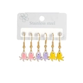 Three pairs of stainless steel octopus earrings in pink, purple, and yellow colors - Pink Yellow Purple Octopus Style B (E1133-zhangyu-B)