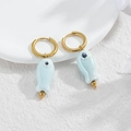 Minimalist light blue fish ceramic earrings with gold hoops for ocean vacation style - Lake Blue Fish