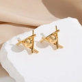 Französischer Stil Gold Geometrische Dreieck-Ohrstecker mit Metallperlen für Damen - 24K Vergoldet / Gold