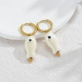 Ocean style gold plated fish earrings with cream white ceramic pendants for summer - Milk White Fish