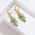 Boucles d'oreilles bohèmes en plaqué or 18k avec turquoise bleue au style vintage - Texture de Tissage en Spirale (Style G)
