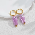 Ocean style gold hoop earrings featuring purple ceramic fish pendants with glazed finish - Purple Fish