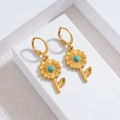 Boucles d'oreilles tournesol plaquées or 18 carats avec turquoise de style bohème - Design Tournesol Soleil (Style H)