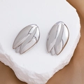 Polished silver 18K gold plated tulip earrings displayed on a natural stone block - Silver