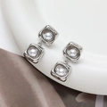 Elegant 18k gold plated square pearl drop earrings with minimalist geometric design for women - 18K Gold / Silver
