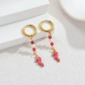 18K gold stainless steel earrings with pink seahorse pendant and elegant beaded details - Red Seahorse Style (M-E1121-hong)