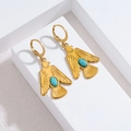Boucles d'oreilles vintage aigle plaqué or 18k avec incrustation de pierre turquoise - Forme d'Oiseau aux Ailes Déployées (Style J)