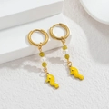 18K gold-plated seahorse drop earrings with yellow-green beads and white pearls - Yellow Seahorse Style (M-E1121-huang)