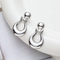 Orecchini a goccia a forma di U in argento lucido con perni sferici in stile vintage francese - Argento