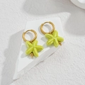 Lime green starfish ceramic pendant earrings with golden hoops in ocean vacation style - Light Green Starfish