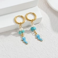 Golden seahorse drop earrings with turquoise beads and pearls for ocean style - Blue Seahorse Style (M-E1121-lan)