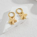 Elegant gold hoop earrings with cream starfish ceramic pendants for a beach vacation style - Light Khaki Starfish