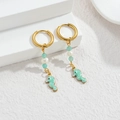 18K gold seahorse drop earrings with blue beads and pearls on white display - Green Seahorse Style (M-E1121-lv)
