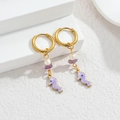 Gold seahorse earrings with lavender enamel, pearl and purple stone pendant accents - Purple Seahorse Style (M-E1121-zi)