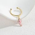 Pink seahorse pendant on a gold open ring with a smooth enamel finish ocean theme - Seahorse Style (M-R857) / Pink