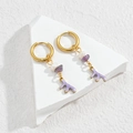 18K gold plated hoop earrings with white beads and purple coral-shaped tassels - Purple Coral Style