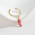 Golden sea horse ring with pink enamel drop oil finish and aquatic marine design - Seahorse Style (M-R857) / Red