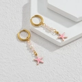Gold hoop earrings with pink starfish charm, imitation pearl and beaded accents - Pink Starfish Style