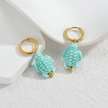 Mint green ceramic sea turtle pendant earring with a golden metallic hoop charm - Mint Green Turtle