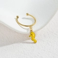 Golden open ring featuring a bright yellow seahorse pendant with enamel finish - Seahorse Style (M-R857) / Yellow