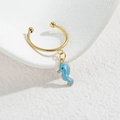 Gold-plated open ring with a light blue enamel seahorse charm in a minimalist style - Seahorse Style (M-R857) / Blue