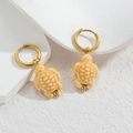 Gold-plated stainless steel hoop earrings with cute beige turtle pendant charms - Light Khaki Sea Turtle