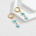 Golden hoop earrings with turquoise stones, pearls and starfish charms for women - Blue Sea Star Style