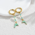 Golden hoop earrings with light green dolphin drop and sea-inspired pearl charms - Green Dolphin Style (M-E1122-lv)