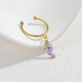 Golden hoop earring with a lavender seahorse pendant featuring a purple enamel finish - Seahorse Style (M-R857) / Purple