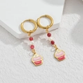 Pendientes de aro dorados con cuentas de colores y dijes de cupcake rosa - Cupcake Rosa (E1131-fenhong)