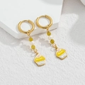Golden hoop earrings with yellow beads and pink cupcake pendant for a sweet look - Yellow White Cupcake