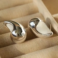 Polished silver teardrop stud earrings in a beige velvet jewelry box holder - Large / Silver