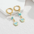 Gold hoop earrings with blue turquoise and cupcake charm in a beachy ceramic style - Blue Green Cupcake
