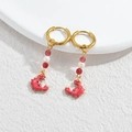 Gold ocean earrings featuring cute red enamel crab charms and white pearl beads - Red Crab Style (M-E1123-hong)