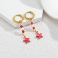 18K gold-plated stainless steel earrings with red starfish charms and sea-inspired beads - Red Star